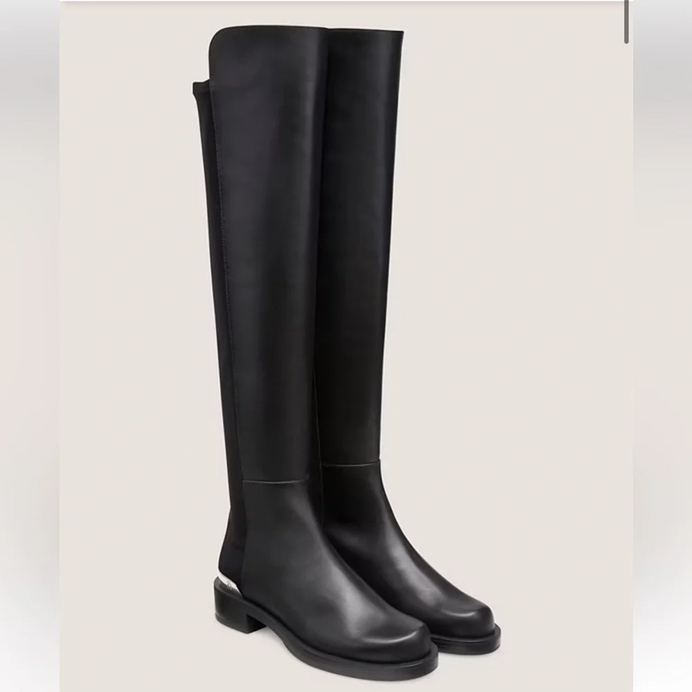 Stuart Weitzman Over-The-Knee Black 5050 BOLD LOGO BOOT size 6.5 NEW